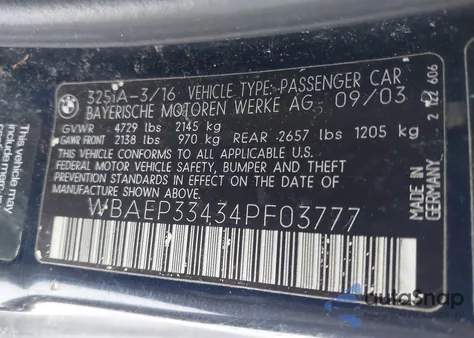 2004 BMW 325Xit z USA, uszkodzony, nr VIN WBAEP33434PF03777